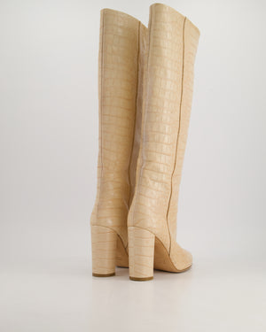 Paris Texas Beige Crocodile Effect Leather Knee High Boots Size EU 39