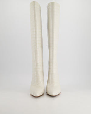 Paris Texas White Crocodile Effect Leather Knee High Boots Size EU 39.5