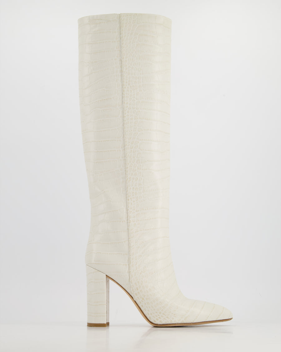 Paris Texas White Crocodile Effect Leather Knee High Boots Size EU 39.5