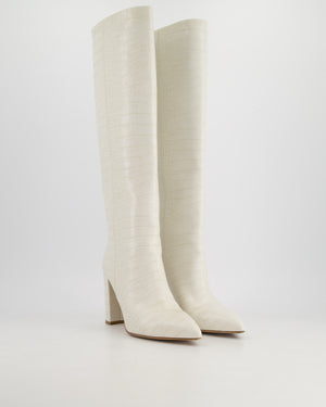 Paris Texas White Crocodile Effect Leather Knee High Boots Size EU 39.5