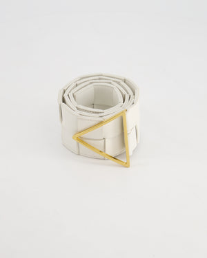 Bottega Veneta White Intrecciato Belt with Gold Triangle Buckle RRP £620