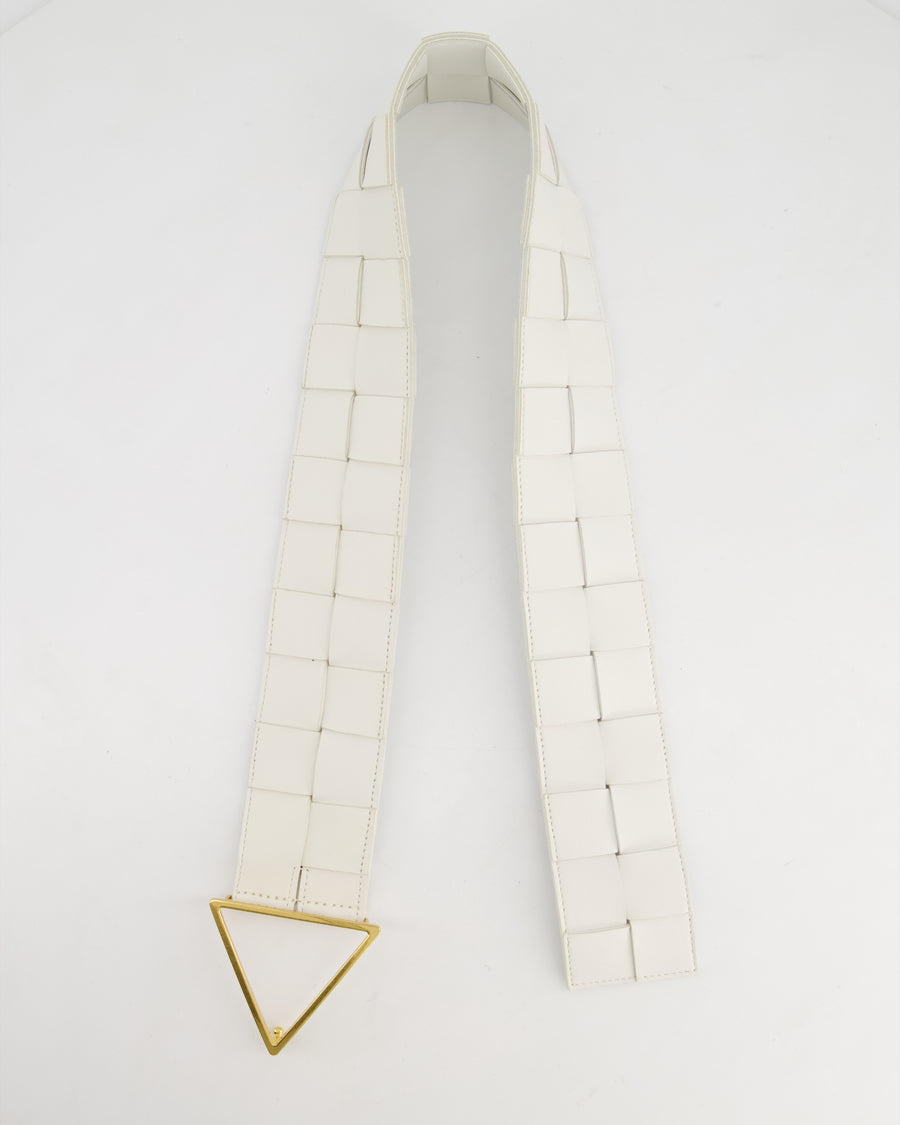 Bottega Veneta White Intrecciato Belt with Gold Triangle Buckle RRP £620