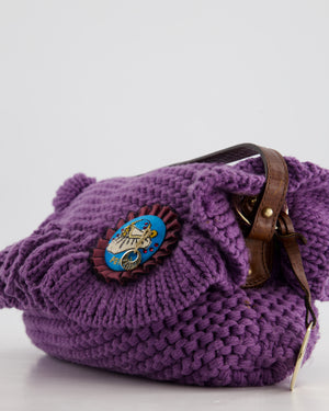 Fendi Fall 2005 Purple Crochet Chef Flap Bag with Gold Hardware