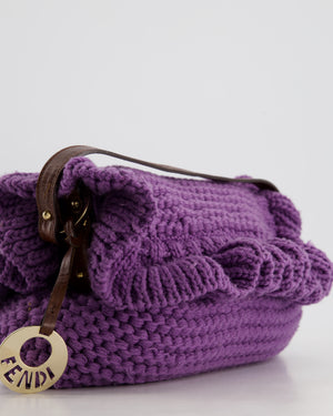 Fendi Fall 2005 Purple Crochet Chef Flap Bag with Gold Hardware