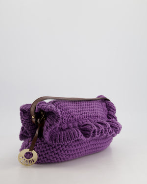 Fendi Fall 2005 Purple Crochet Chef Flap Bag with Gold Hardware