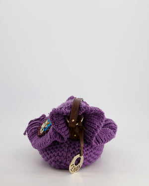 Fendi Fall 2005 Purple Crochet Chef Flap Bag with Gold Hardware