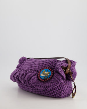 Fendi Fall 2005 Purple Crochet Chef Flap Bag with Gold Hardware