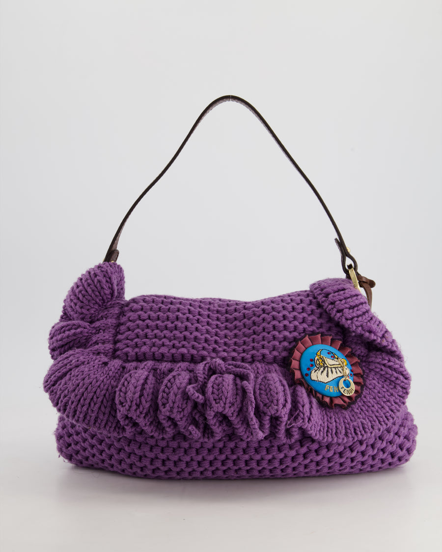 Fendi Fall 2005 Purple Crochet Chef Flap Bag with Gold Hardware