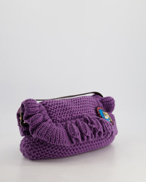 Fendi Fall 2005 Purple Crochet Chef Flap Bag with Gold Hardware