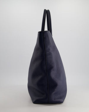 Prada Navy Vitello Daino Square Tote Bag with Silver Hardware