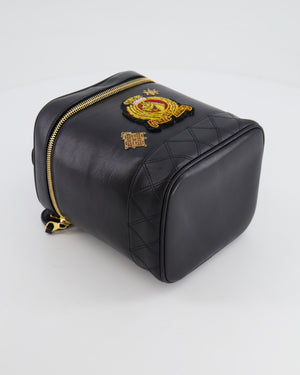 Chanel Vintage Black Lambskin Leather Embroidered Vanity Bag with 24K Gold Hardware