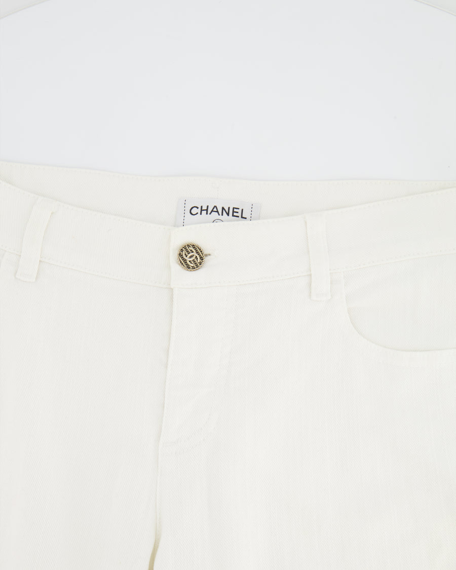 Chanel White Straight-Leg Denim Jeans with Gold CC Logo Buttons FR 40 (UK 12)