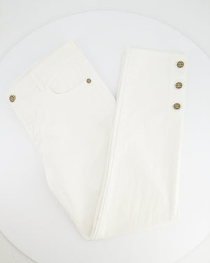 Chanel White Straight-Leg Denim Jeans with Gold CC Logo Buttons FR 40 (UK 12)