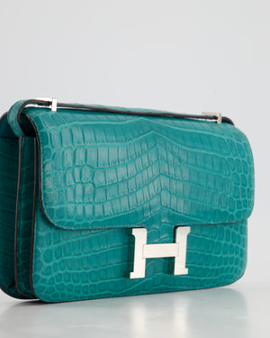 *FIRE PRICE* Hermès Constance Elan 25cm in Blue Paon Matte Alligator with Palladium Hardware