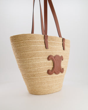 Celine Medium Supple Classic Panier Tote Bag in Raffia and Calfskin Leather with Tan Logo RRP £1,700