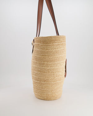 Celine Medium Supple Classic Panier Tote Bag in Raffia and Calfskin Leather with Tan Logo RRP £1,700