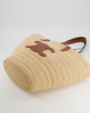 Celine Medium Supple Classic Panier Tote Bag in Raffia and Calfskin Leather with Tan Logo RRP £1,700