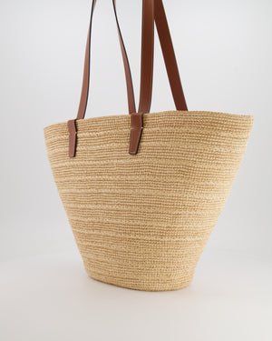 Celine Medium Supple Classic Panier Tote Bag in Raffia and Calfskin Leather with Tan Logo RRP £1,700