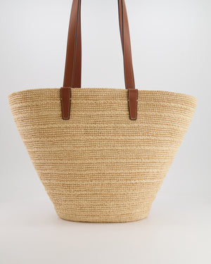 Celine Medium Supple Classic Panier Tote Bag in Raffia and Calfskin Leather with Tan Logo RRP £1,700