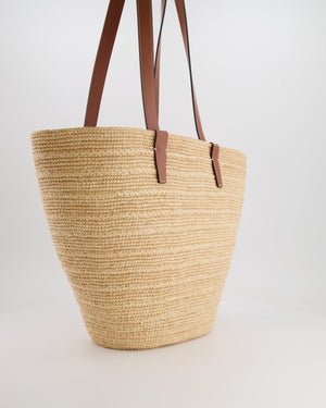 Celine Medium Supple Classic Panier Tote Bag in Raffia and Calfskin Leather with Tan Logo RRP £1,700