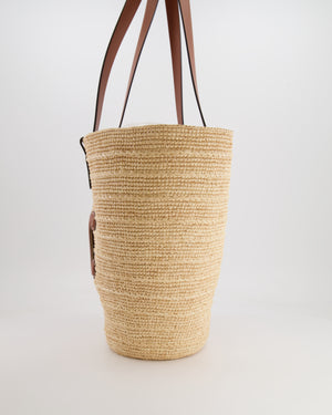 Celine Medium Supple Classic Panier Tote Bag in Raffia and Calfskin Leather with Tan Logo RRP £1,700