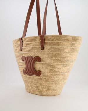 Celine Medium Supple Classic Panier Tote Bag in Raffia and Calfskin Leather with Tan Logo RRP £1,700