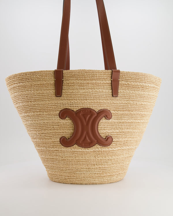 Celine Medium Supple Classic Panier Tote Bag in Raffia and Calfskin Leather with Tan Logo RRP £1,700