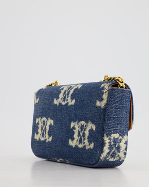 Celine Denim Blue Triomphe Shoulder Bag in Fabric with Gold Hardware RRP £2150