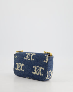 Celine Denim Blue Triomphe Shoulder Bag in Fabric with Gold Hardware RRP £2150