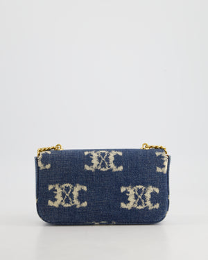 Celine Denim Blue Triomphe Shoulder Bag in Fabric with Gold Hardware RRP £2150