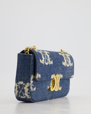 Celine Denim Blue Triomphe Shoulder Bag in Fabric with Gold Hardware RRP £2150