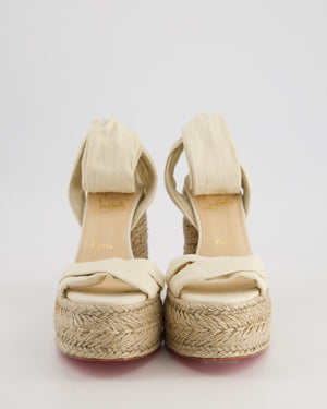 Christian Louboutin Cream Mariza Du Dezert Straw Heels with Cotton Ankle Wrap Size EU 37