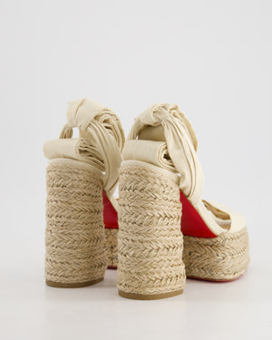 Christian Louboutin Cream Mariza Du Dezert Straw Heels with Cotton Ankle Wrap Size EU 37