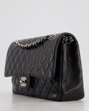 Chanel Medium Black Classic Double Flap Bag in Caviar Leather with Silver Hardware