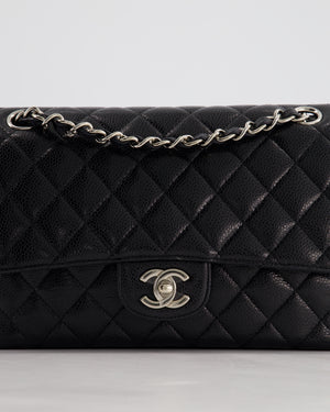 Chanel Medium Black Classic Double Flap Bag in Caviar Leather with Silver Hardware