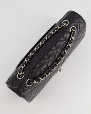 Chanel Medium Black Classic Double Flap Bag in Caviar Leather with Silver Hardware