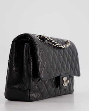 Chanel Medium Black Classic Double Flap Bag in Caviar Leather with Silver Hardware