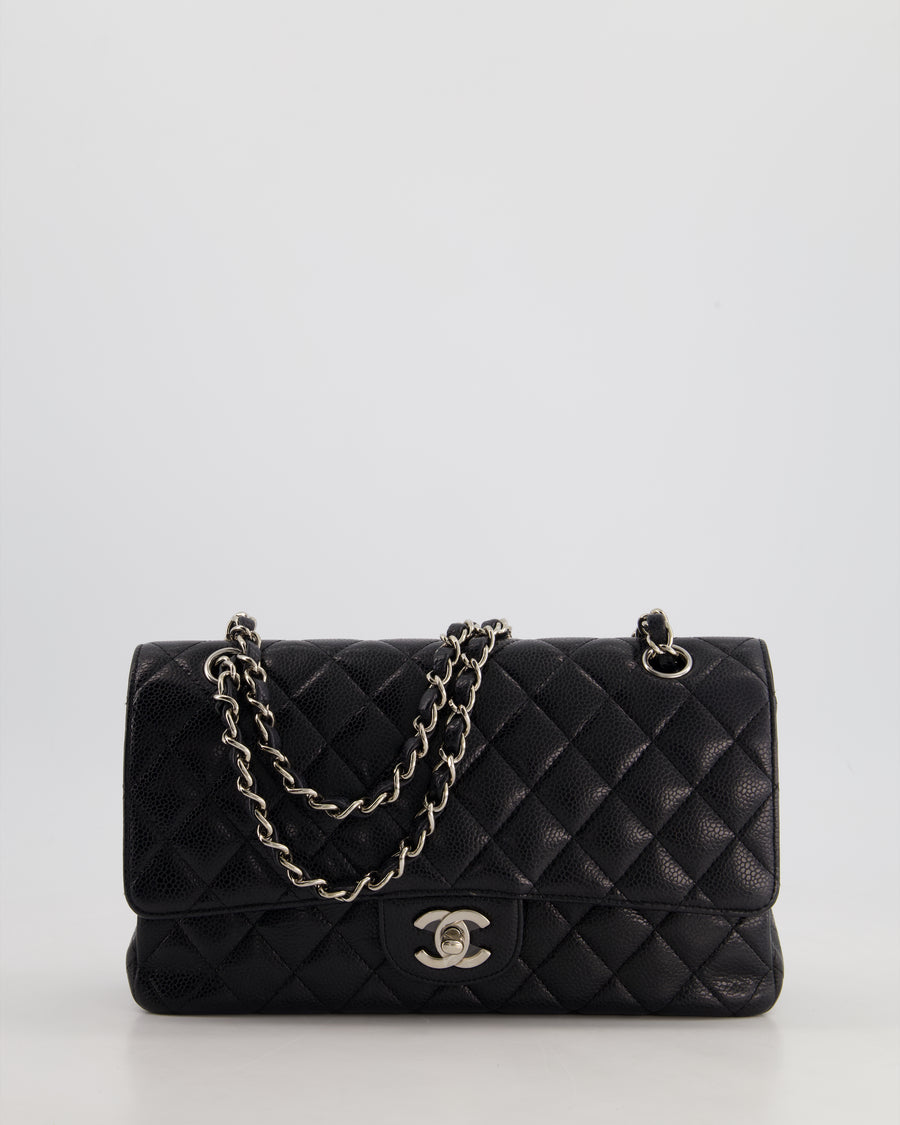 Chanel Medium Black Classic Double Flap Bag in Caviar Leather with Silver Hardware