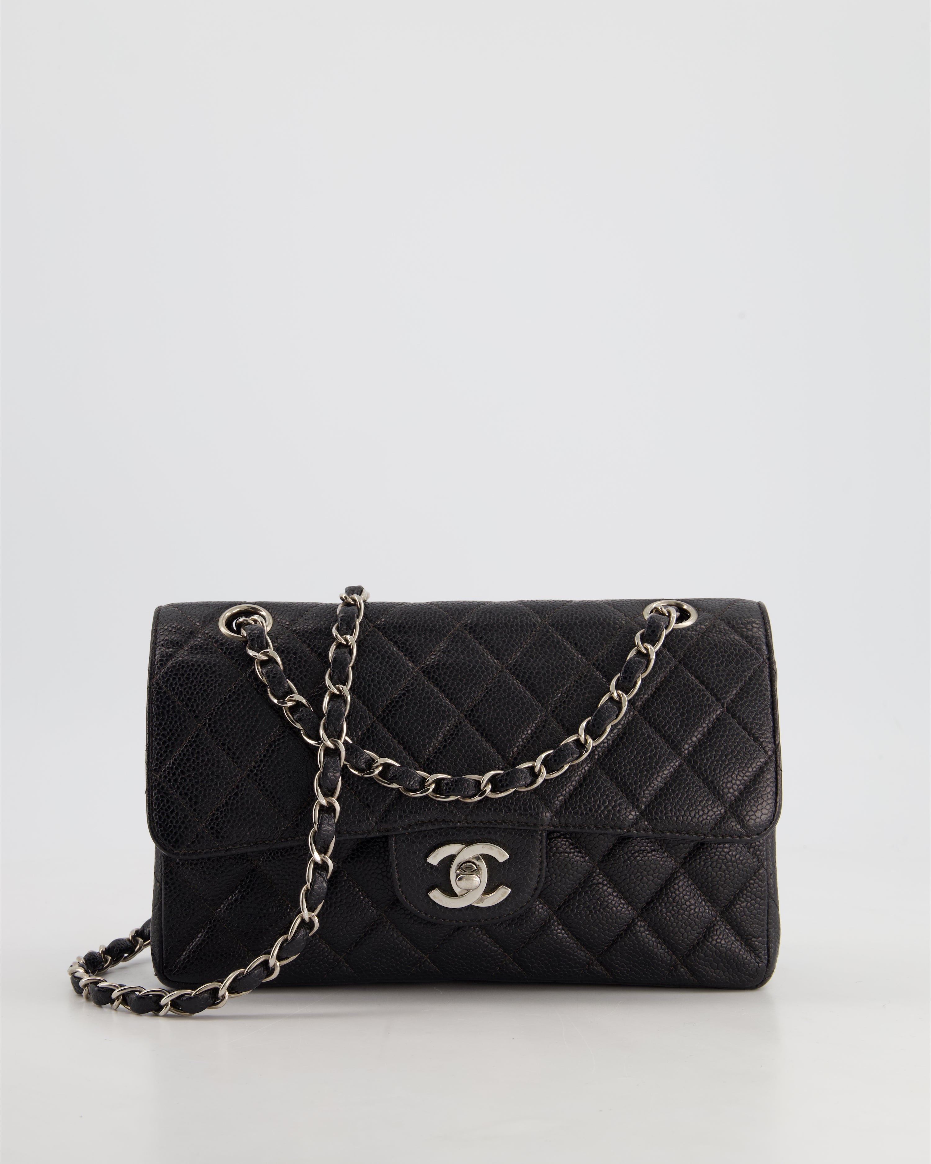 Chanel Vintage Black Small Classic Double Flap Bag in Caviar Leather with Silver Hardware RRP 8 850