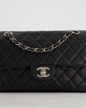 Chanel Vintage Black Small Classic Double Flap Bag in Caviar Leather with Silver Hardware RRP - £8,850