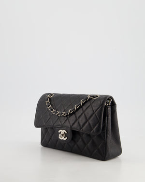 Chanel Vintage Black Small Classic Double Flap Bag in Caviar Leather with Silver Hardware RRP - £8,850