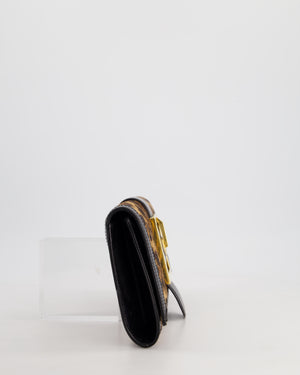 Gucci Vintage Black Leather and Leopard Print Pony Hair Rectangular Clutch Bag with Gold Buckle Detail