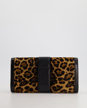 Gucci Vintage Black Leather and Leopard Print Pony Hair Rectangular Clutch Bag with Gold Buckle Detail