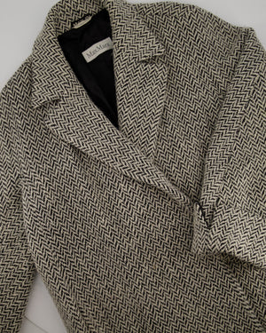 Max Mara Black & White Herringbone Wool Coat With Turned Up Cuffs IT 44 (UK 12)