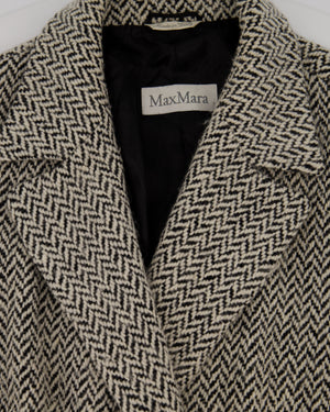 Max Mara Black & White Herringbone Wool Coat With Turned Up Cuffs IT 44 (UK 12)