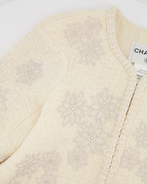 Chanel 15A Paris-Salzburg Cream Tweed Jacket with Sequin Embellished Edelweiss and Pearl Buttons Size FR 42 (UK 14)