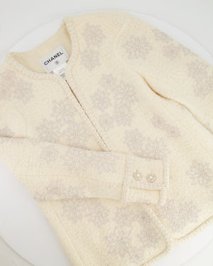 Chanel 15A Paris-Salzburg Cream Tweed Jacket with Sequin Embellished Edelweiss and Pearl Buttons Size FR 42 (UK 14)