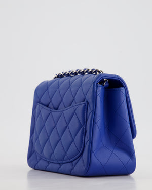 Chanel Electric Blue Square Mini Flap Bag in Lambskin Leather with Silver Hardware