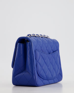 Chanel Electric Blue Square Mini Flap Bag in Lambskin Leather with Silver Hardware