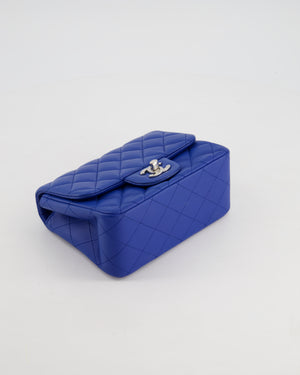 Chanel Electric Blue Square Mini Flap Bag in Lambskin Leather with Silver Hardware